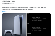 PS5漲價從399至599元